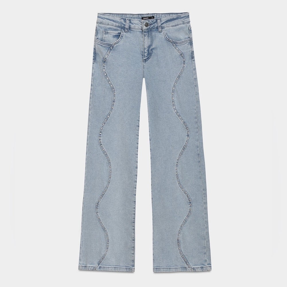Oat New York Light Blue Wavy Seam Wide Leg Jeans